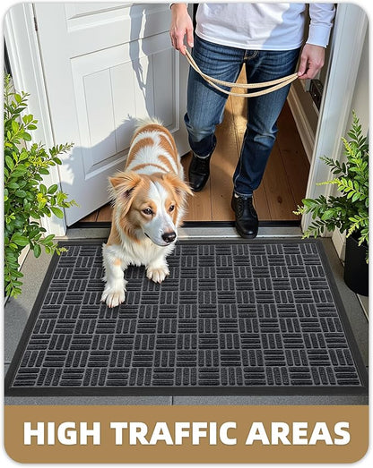 Color&Geometry Large Front Door Mat Outside Entrance, Heavy Duty Non Slip Low Profile Doormat for Entryway, Trap Dirt and Moisture Welcome Mats All-Weather, Easy Clean, Patio, Garage, 48"x72" Black