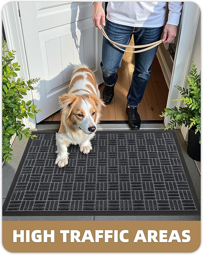 Color&Geometry Large Front Door Mat Outside Entrance, Heavy Duty Non Slip Low Profile Doormat for Entryway, Trap Dirt and Moisture Welcome Mats All-Weather, Easy Clean, Patio, Garage, 28"x60" Black