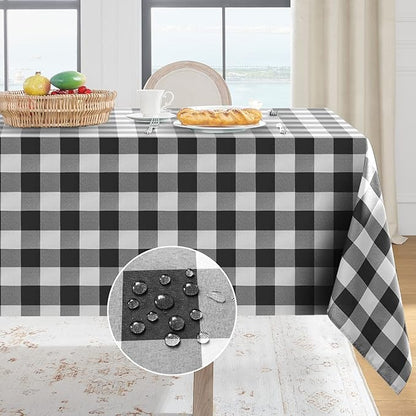 Softalker Gingham Checkered Tablecloth Rectangle - Outdoor Waterproof Buffalo Plaid Table Cloth, Stain Resistant Washable Table Cover for Picnic, Camping, Dining - Black and White, 54 x 78 Inch