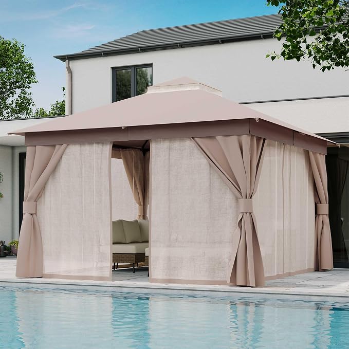 12'x12' Outdoor Gazebo, Heavy Duty Metal Frame Patio Canopy - Image 3
