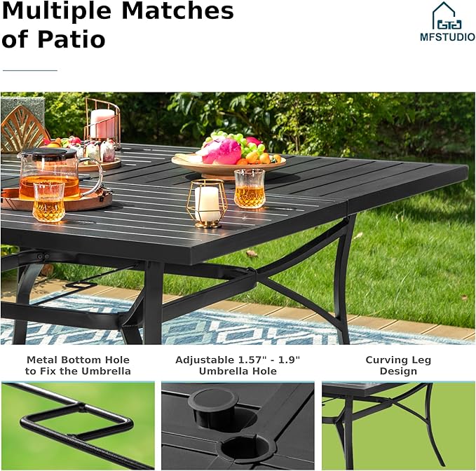 MFSTUDIO 9 Pieces Patio Dining Set, Cushioned Chairs and Metal Square Dining Table for 8, Patio Dining Sets with Swivel Chairs, Large All Weather 8 Person Dining Furniture for Deck, Backyard