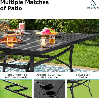 MFSTUDIO 9 Pieces Patio Dining Set, Cushioned Chairs and Metal Square Dining Table for 8, Patio Dining Sets with Swivel Chairs, Large All Weather 8 Person Dining Furniture for Deck, Backyard