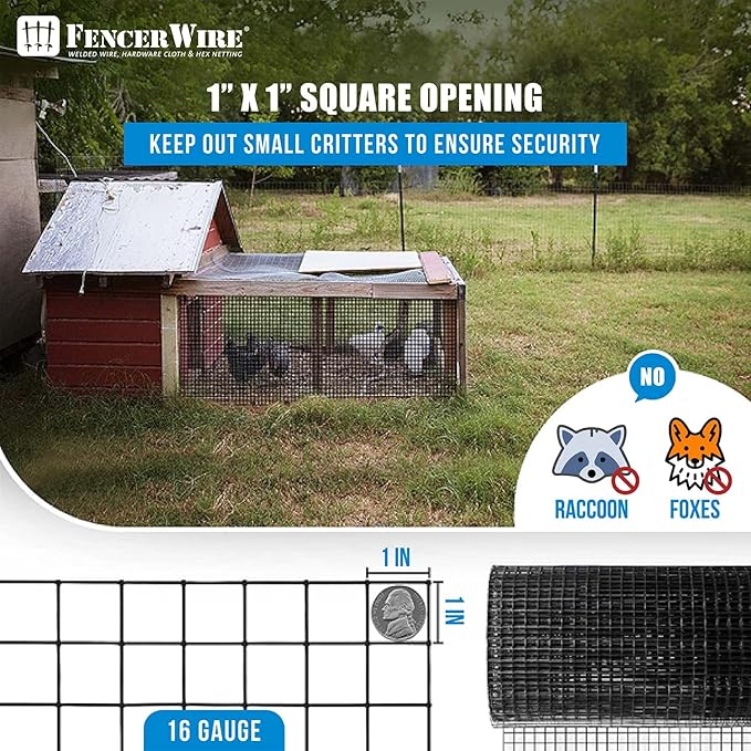 Fencer Wire 16 Gauge Black Vinyl Coated Welded Wire Mesh Size 1 inch by 1 inch (a. 2ft. x 50ft.)