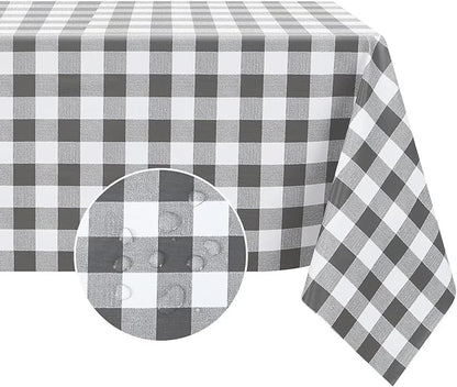 Romanstile Rectangle Vinyl Tablecloth, 100% Waterproof Buffalo Gingham Plastic Table Cloth, Heavy Duty Wipeable Checkered Table Covers for Outdoor, Camping, Picnic, Patio - 54 x 120, Grey and White