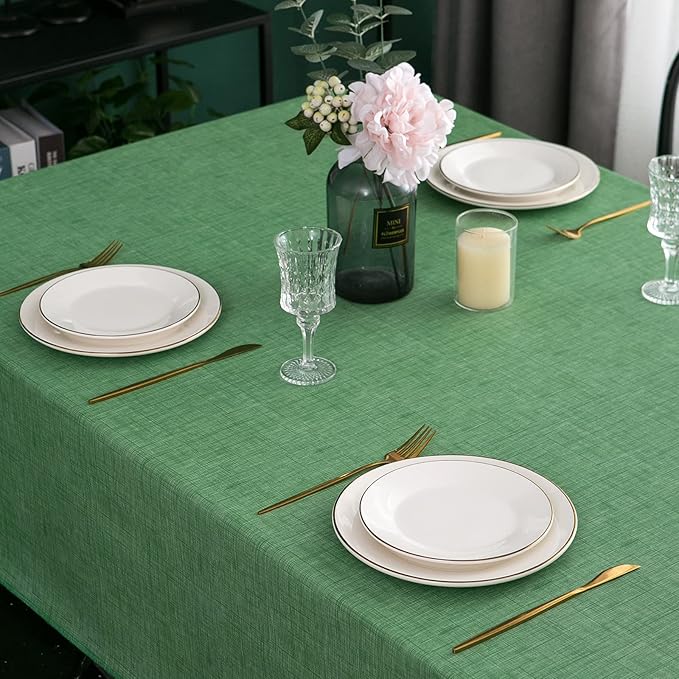 LIBERECOO Vinyl Tablecloth with Flannel Backing, Grass Green, Waterproof, Stain-Resistant, Easy-Clean Table Cover for Holiday, Dining, Kitchen, and Outdoor Use, 60" x 60" Square