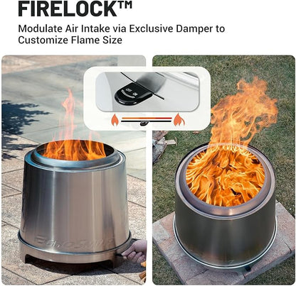EchoSmile 18" Smokeless Firepit for Outdoor, Stainless Steel Wood Burning Fire Pit with Adjustable Airflow, Three-Layer Combustion, Removable Ash Pan, Portable Fire Pit with Carrying Bag for Outside