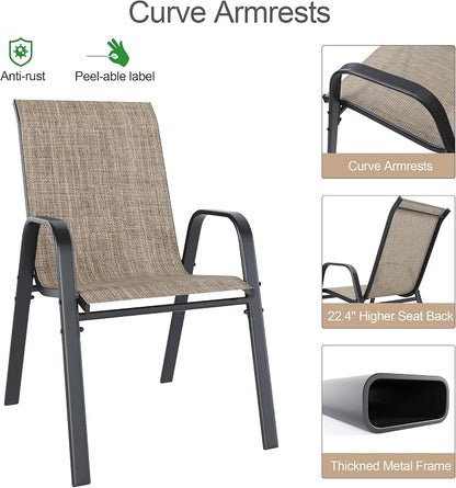 Outdoor Patio Chairs Set of 8 Stackable Dining Chairs All-Weather Textilene - Image 9