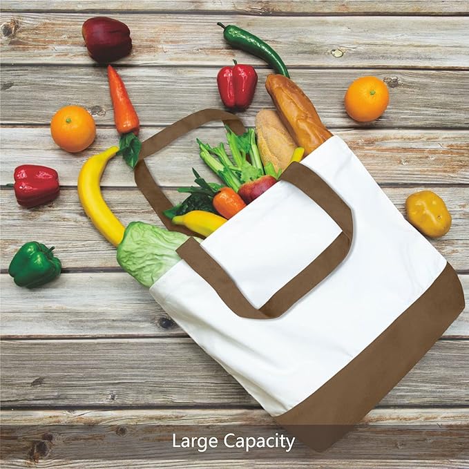 TOPDesign 3-Pack Super Strong Large 12oz Cotton Canvas Tote Bags, Reusable Grocery Shopping Cloth Bags, Fashionable Two-Tone Totes for Crafts, DIY Your Creative Designs