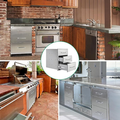 Outdoor Kitchen Drawers 14" W x 21" H x 21" D Stainless Steel Triple Drawers with Ergonomic Handle for BBQ Island, Patio Grill Station & Outdoor Kitchen Cabinets
