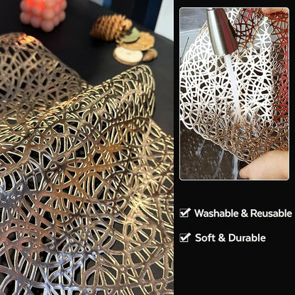 FAVE Gold Table Runners 36 Inches Heat Resistant Table Runner Flower Shaped Short Table Runner Washable Table Mats FallTable Runner for Wedding, Banquet, Birthday, Party, Restaurant (Line Pattern )