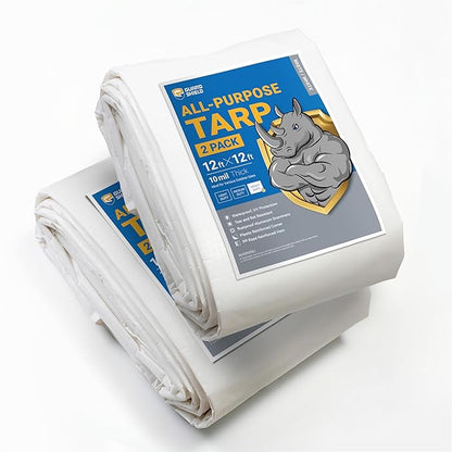 GUARD SHIELD Tarps Heavy Duty Waterproof 12x12 Feet White Poly Tarp Cover Square Outdoor Thick UV Resistant Tarpaulin with Grommets 10mil (2-Pack)