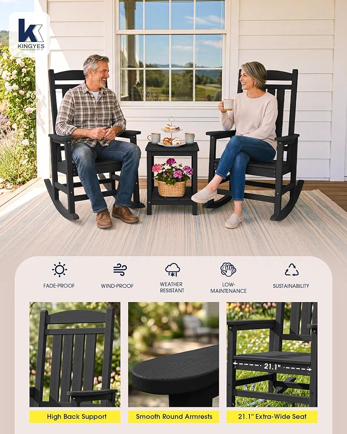 Oversized Outdoor Rocking Chairs Set of 2, HDPE Porch Rocker - Image 6
