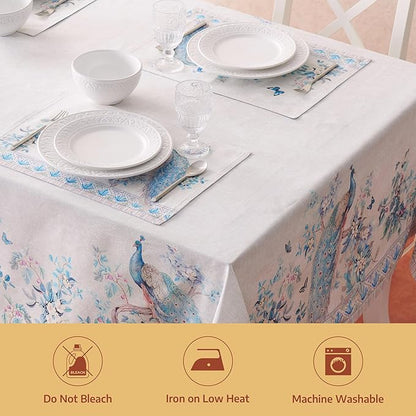Maison d' Hermine Premium Table Cloth Square Table 100% Combed Cotton 70 x 70 Inches Tablecloth Reusable Decorative for Dining Room, Farmhouse, Party, Festive & Wedding - Peacock Utopia - Orginal