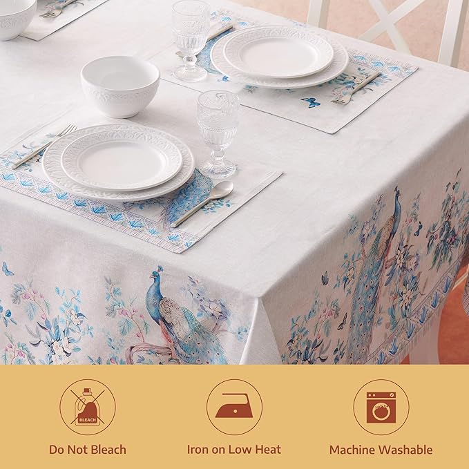Maison d' Hermine Premium Table Cloth Rectangle Table 100% Combed Cotton 108 x 70 Inches Tablecloth Reusable Decorative for Dining Room, Farmhouse, Party, Festive & Wedding - Peacock Utopia - Orginal