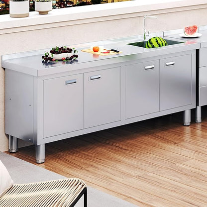 WWK 59" x 21" Stainless Steel Sink with Cabinet, Freestanding Utility Sink Laundry Sink, Heavy Duty Commercial Kitchen Sink for Outdoor, Restaurant, Hotel, Cafe, and Garage, 21D x 59W x 35H inches