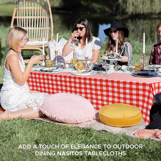 Nasitos 2 Pack Vinyl Picnic Table Cover 60x84 Inch-Flannel Backed Rectangle Waterproof Tablecloth Checkered, Wipeable Plastic Table Cover Red and White for Dinner Party, Picnic, Outdoor
