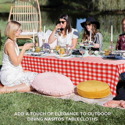 Nasitos 2 Pack Vinyl Picnic Table Cover 60x84 Inch-Flannel Backed Rectangle Waterproof Tablecloth Checkered, Wipeable Plastic Table Cover Red and White for Dinner Party, Picnic, Outdoor