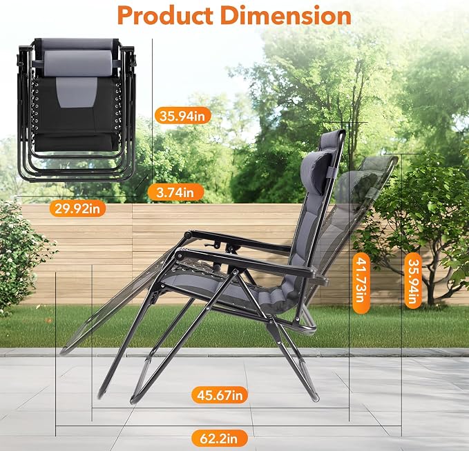 Sweetcrispy Zero Gravity Chairs, Foldable Patio Reclining Chairs - Image 8