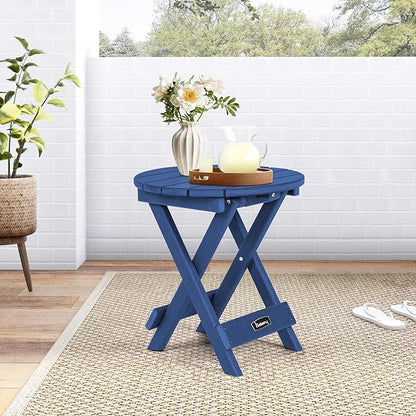 FUNBERRY Outdoor Folding Adirondack Side Table, No Assembly Portable Patio End Tables HDPE All Weather