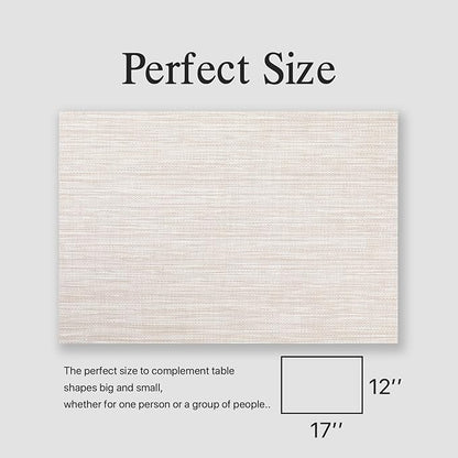 Placemats Set of 4 - Easy Clean Woven Vinyl Placemats for Dining Table, Indoor/Outdoor Place Mats, Washable PVC Table Mats（Beige）