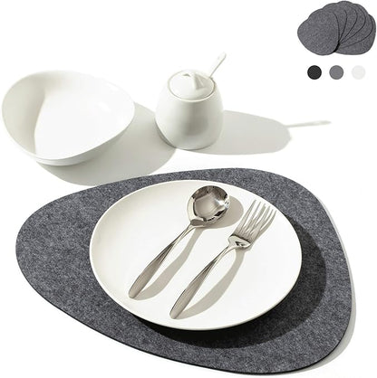 Chillify Table Coaster Set of 6 | Felt Coasters | Non-Slip, Heat-Resistant, Washable Table Mats | Suitable for Outdoor Use | Gray, Oval