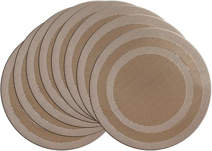 PIGCHCY Round Placemat Set of 8 Vinyl Washable Kitchen 15 inch Table Placemats for Wedding Holiday Party (8pcs Round, Champagne)