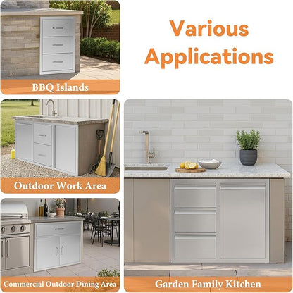 Jocisland Outdoor Kitchen Drawers 28" W×23" D×23" H Stainless Steel Drawers for Outdoor Kitchens, Single Door Trash Drawer & 3-Drawer Cabinet, Built-in BBQ Island Storage