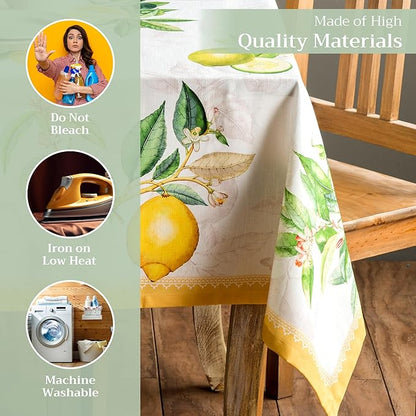 Maison d' Hermine Table Cloth Rectangle Table 100% Cotton 70 x 90 Inches Tablecloth Reusable Decorative for Dining Room, Farmhouse, Home, Party, Festive & Wedding Spring Summer - Limoncello