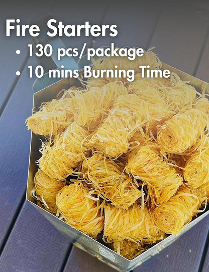 Charcoal Chimney Starter XL & Fire Starter set, Heavy Duty xl Charcoal Starter for charcoal grill (XXL Size) & Natural Wooden Fire starters for campfires (130 PCS); use for charcoal grill, BBQ.