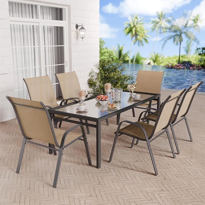 Patio Chairs Set of 8, Stackable Outdoor Dining Chairs Set - Image 2