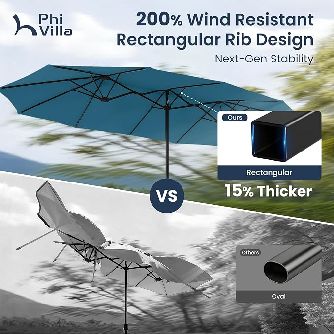 PHI VILLA 15ft Large Outdoor Patio Umbrella - Image 3