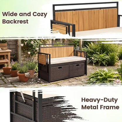 Outdoor Storage Bench, Outside Cushioned Loveseat Seating - Image 8