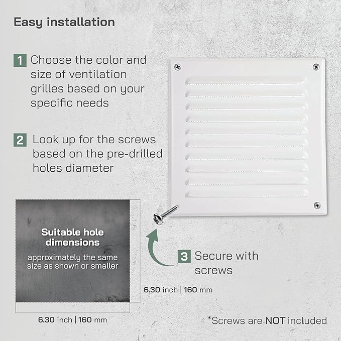 Vent Systems 6 x 6 Inch (Inner) White Vent Cover - Square Metal HVAC Return Air Grille with Mesh Screen - Register Wall Vent Duct Grill - Outdoor, Indoor, Crawlspace - Exhaust Ventilation Grill