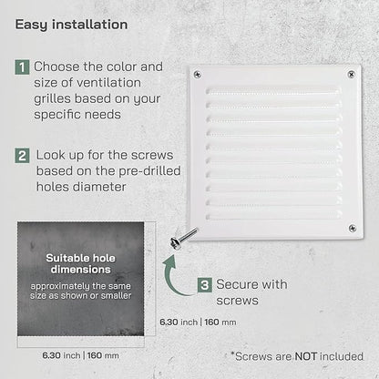 Vent Systems 6 x 6 Inch (Inner) - Pack of 5 - White Metal Soffit Vent Cover - Durable Square Air Vent Grille with Mesh Screen - Weather Resistant Ventilation Grill - Wall & Ceiling Indoor & Outdoor