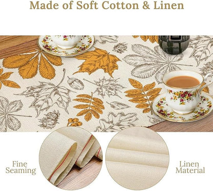 Autumn Maple Leaf Table Runner, Vintage Fall Orange Brown Nature Botanical Leaves Print Table Cover for Home Kitchen Dining Table Decor Indoor Outdoor Party, 13x108inch