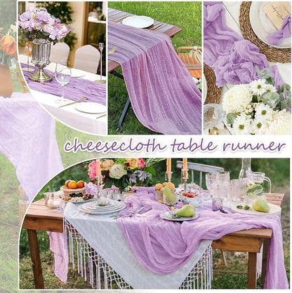 20 Packs Cheesecloth Table Runner 10FT Long Boho Gauze Fabric Table Runner Vintage Rustic Sheer Runners for Wedding Party Bridal Baby Shower Table Decorations (Lilac )