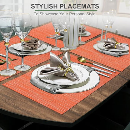 BETEAM Placemats Set of 8, Woven Vinyl Placemat for Dining Table Washable Wipeable Kitchen Place Mats Durable Indoor Outdoor Table Mats