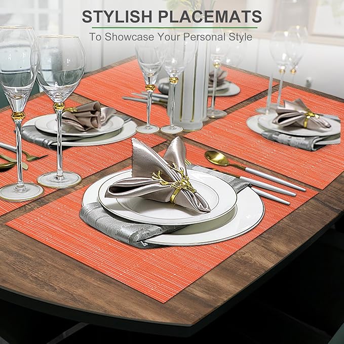BETEAM Placemats Set of 4, Woven Vinyl Placemat for Dining Table Washable Wipeable Kitchen Place Mats Durable Indoor Outdoor Table Mats