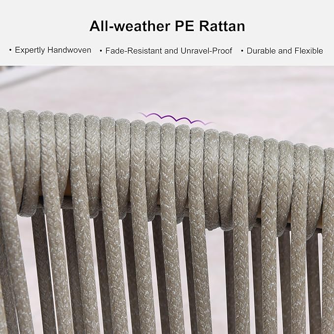 PURPLE LEAF 7 Pieces Outdoor Dining Set All Weather Wicker Patio Dining Set with Rectangular Aluminum Table and Modern Armrest Dining Chairs for Garden Deck Backyard Kitchen, Teak