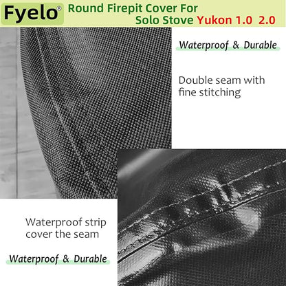 Fire Pit Cover for Solo Stove Yukon 27 Inch, Waterproof & Heavy Duty Outdoor Cover Solo Stove Shelter for Yukon 2.0 Tear resistance Rainproof & Windproof, Black