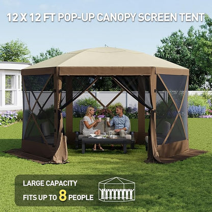 Aoxun 12x12ft Pop Up Canopy Tent, Camping Gazebo Screen Tent, Mesh Windows - Image 2