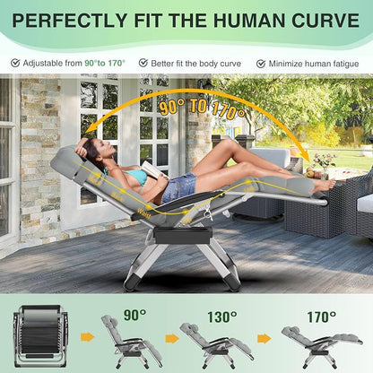 Suteck Oversized Zero Gravity Chair, 500LBS 33In XXL Outdoor Recliner Chairs | - Image 4