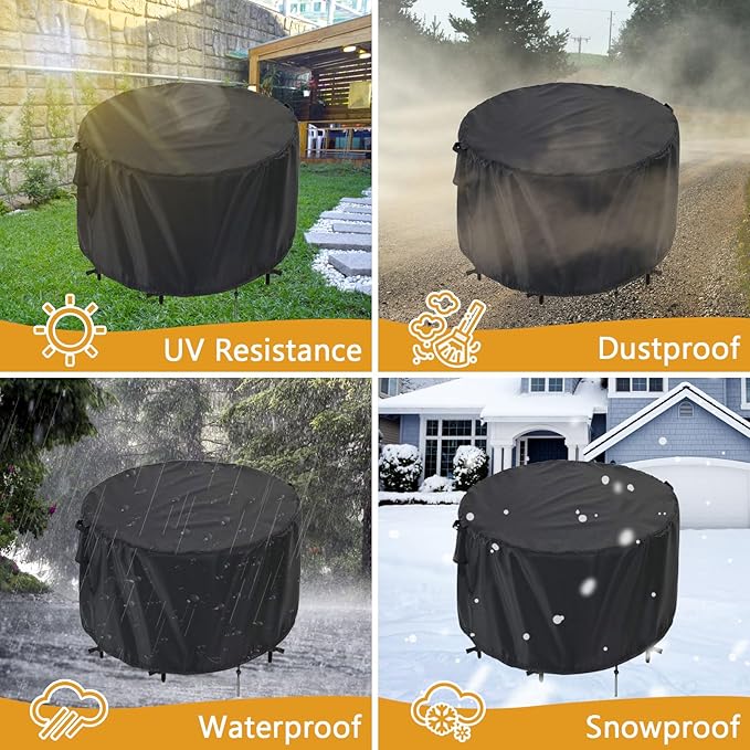 Kingling Patio Furniture Covers Waterproof, Round Patio Table Cover 48 inch Heavy Duty Outdoor Table Cover for Dining & Coffee Table Chair Set, Small Firepit Table All Weather Resistant-48''D x27''H