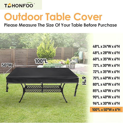 TOHONFOO Rectangular Patio Table Cover - Waterproof Anti-UV Outdoor Table Cover - Outdoor Patio Furniture Cover 100" L x 50" W x 6" H