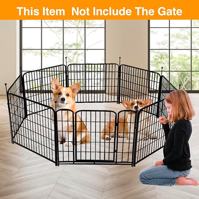 Doorless Dog Digging Fence Barrier,48in(H) 12 Panels Total 26.6 Ft(L), Black Metal Fencing for Yard 4ft Tall, Dog Fence Outdoor for Yard, Fencing for Garden Beds, Garden Fences Border