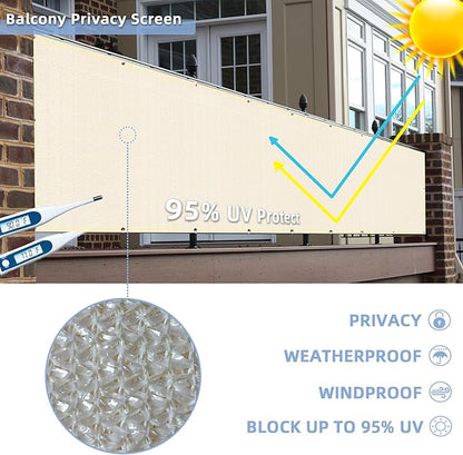 3'x10'Balcony Privacy Screen Cover Fence Cover UV Protection Weatherproof Windscreen Heavy Duty for Patio, Backyard,Beige