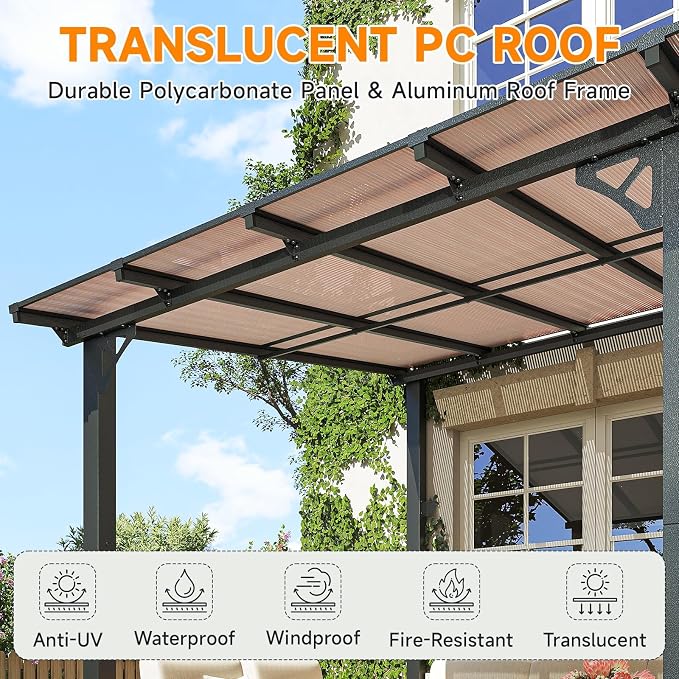 16'X10' Lean to Gazebo Pergola Patio Gazebos Pergolas Outdoor | Wall Mounted - Image 4