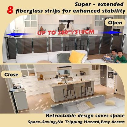 200" Retractable Baby Gates Extra Wide for Large Opening, 41" Extra Tall Retractable Dog Gate Pet Gates, Long Child Safety Mesh Gate with Fiberglass Rods for Stairs, Doorways, Hallways, Indoor/Outdoor