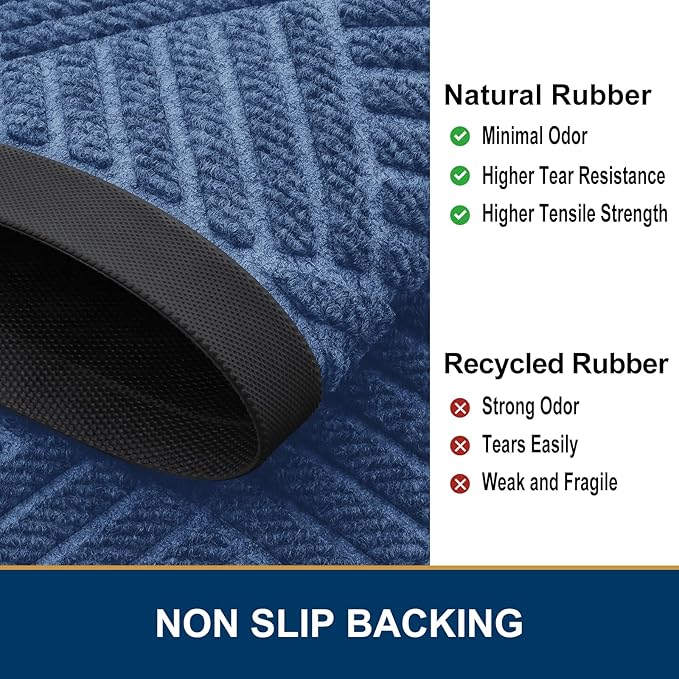 Smiry Front Door Mat Outside Entrance, Heavy Duty Outdoor Indoor Mat, Natural Rubber Doormat, Non Slip, Trap Dirt and Moisture, Easy Clean, Low Profile Patio Porch Entryway Mat, 71x47, Blue
