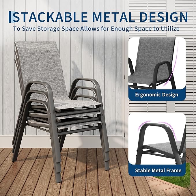 Stackable Outdoor Patio Dining Chairs Set of 6 – High Back Armchairs, - Image 4